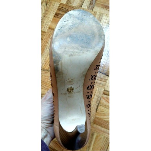 Ann Taylor nude tan perforated mesh leather ankle boots booties high heels 9 1/2 - Picture 7 of 12